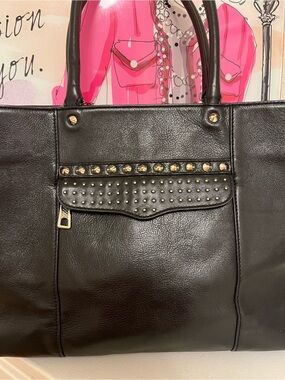 Rebecca Minkoff MAB Black Studded Tote Bag with Gold Hardware